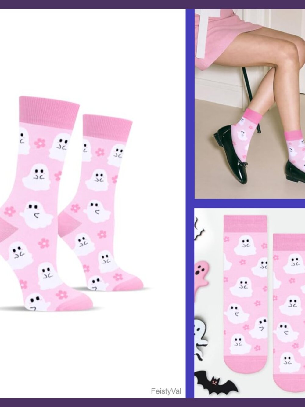 Funny Halloween Ghost Crew Socks Combed Cotton Blend Women Size 6+